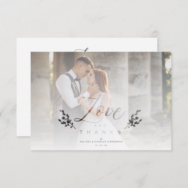 Love & Thanks Photo Wedding Botanical Transparency Tack Kort (Fram/baksida)