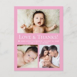 Love & Thanks Pink Baby Photo Collage birth Vykort