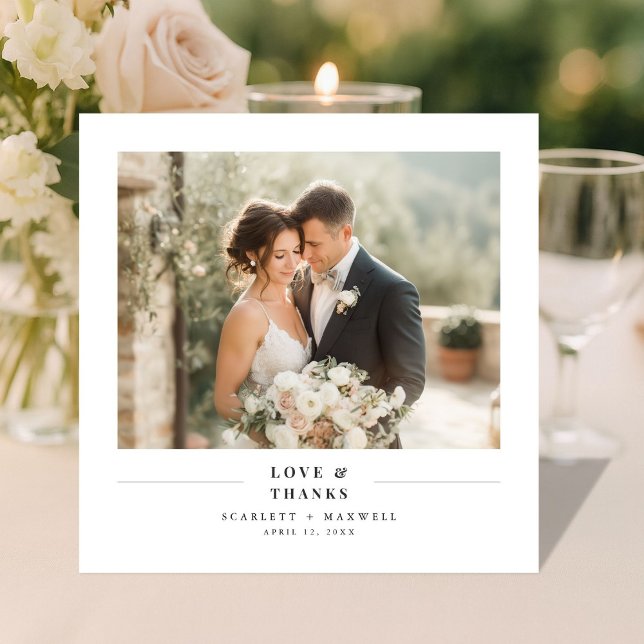 Love & Thanks Simple Modern Wedding Photo Square Tack Kort (Skapare uppladdad)