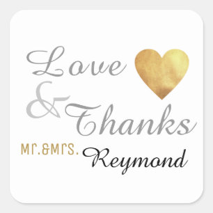 love & thanks . wedding  fyrkantigt klistermärke