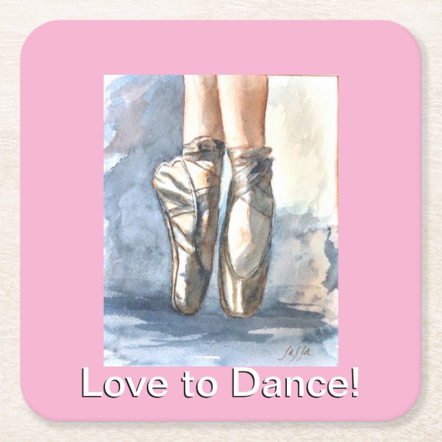 Love to Dance Ballet Paper Coasters Underlägg Papper Kvadrat (Framsidan)