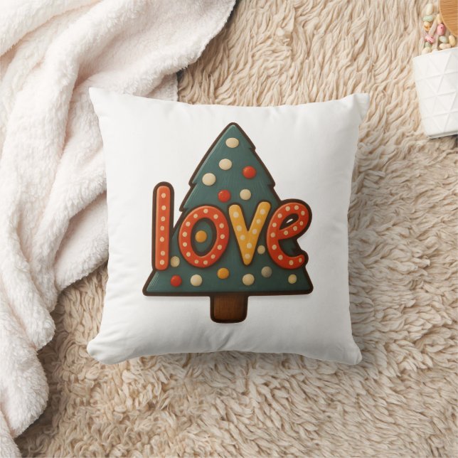 🎄 “LOVE Tree Cookie” Throw Pillow 🍪❤️ Kudde (Filt)