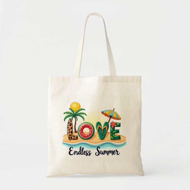 LOVE Tropisk Strand Cartoon Tote Kasse (Framsidan)