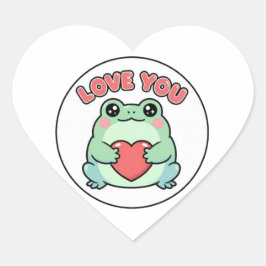Love U Frog Sticker Cute Heart Eyes Frog Romantic  Hjärtformat Klistermärke