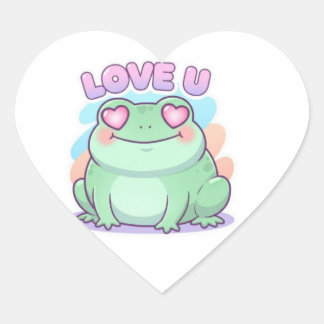 Love U Frog Sticker Cute Heart Eyes Frog Romantic  Hjärtformat Klistermärke
