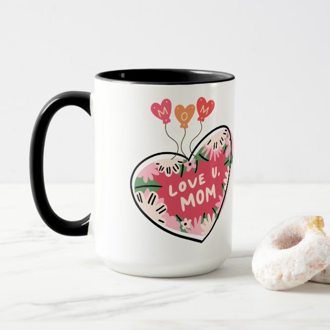Love U. Mom: Floral Heart mug Mugg (Med munk)