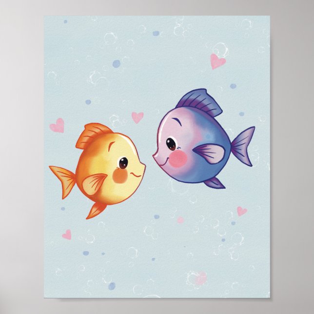 Love Under the Sea – Cute Watercolor Fish Couple Poster (Framsidan)