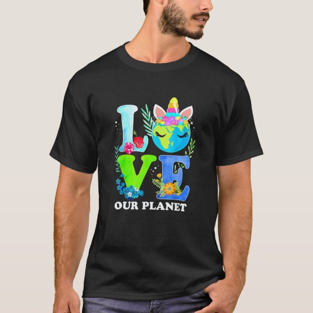 Love Unicorn Earth Day 2023 Our Planet Environment T Shirt (Framsida)
