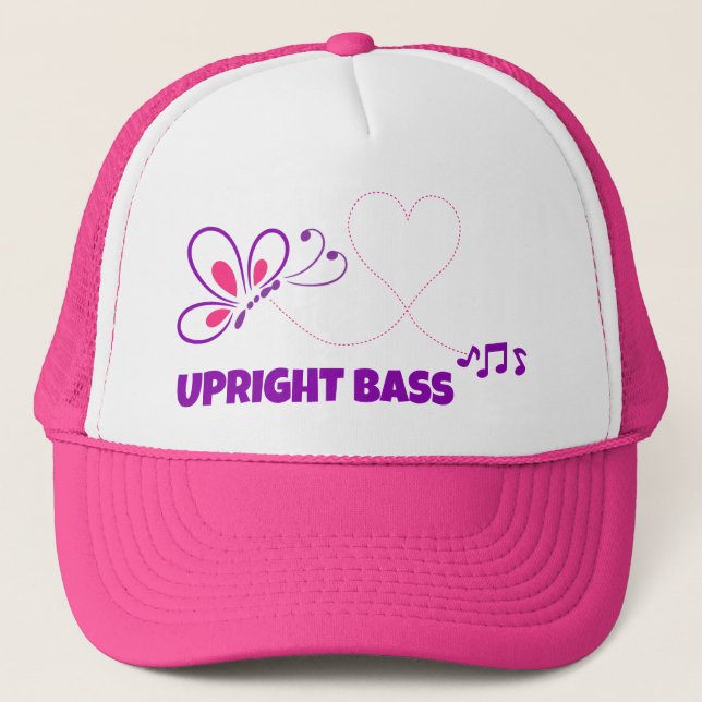 Love Upright Bass Pink Purple Butterfly Heart Keps (Framsida)