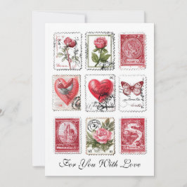 Love Valentine Postal Stamps Ephemera Collage Art Kort