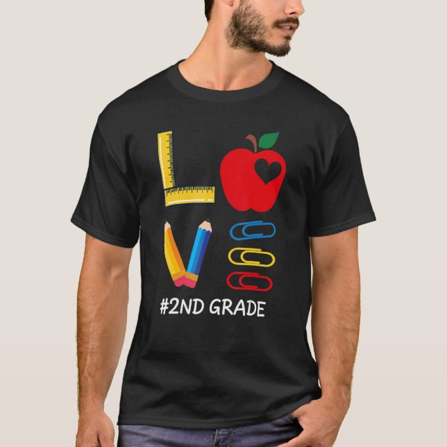 LOVE Valentines Day Apple Crayon 2nd Grade Teacher T Shirt (Framsida)
