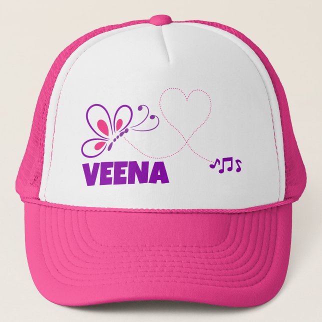 Love Veena Pink Purple Butterfly Heart Keps (Framsida)