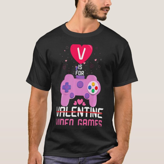 Love Video Game Gamer Gaming Hearts Day Happy Vale T Shirt (Framsida)