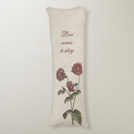 Love vintage floral, beige with romantic text  kroppskudde