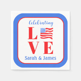 LOVE Watercolor American Flag NAME Bridal  Pappersservett