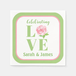 LOVE Watercolor Rose NAME Bridal Green Pink Pappersservett