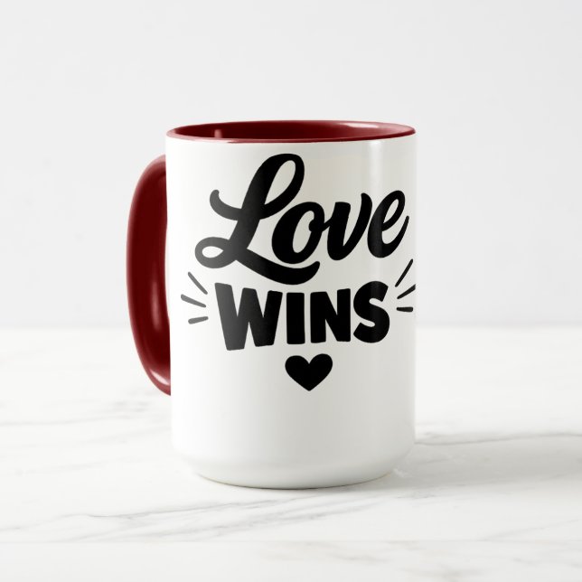 Love Wins Romantic Quote Coffee Mug – Cute Valenti Mugg (Framsida vänster)