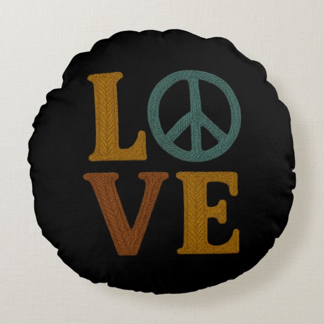 Love with a Peace Sign Unisex Embroidered Look Rund Kudde (Framsidan)