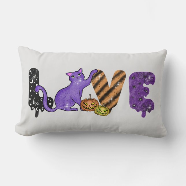 Love with Cute Cat for Halloween Lumbarkudde (Framsida)