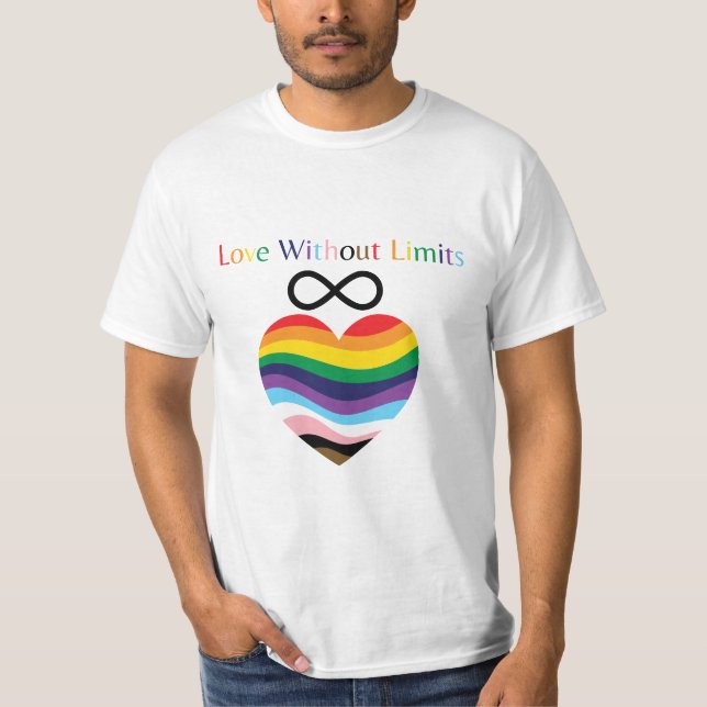 Love Without Limits – Rainbow Heart with Infinity  T Shirt (Framsida)