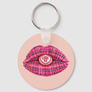 Love Ye Scottish Tartan Kiss Lips Scotland pink Nyckelring