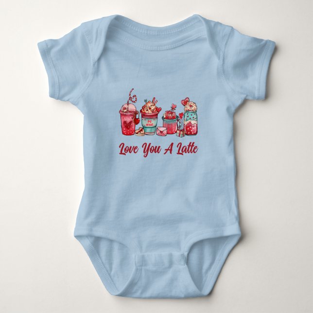 Love You A Latte Ruby Red På Blå Babybodysuit T Shirt (Framsida)