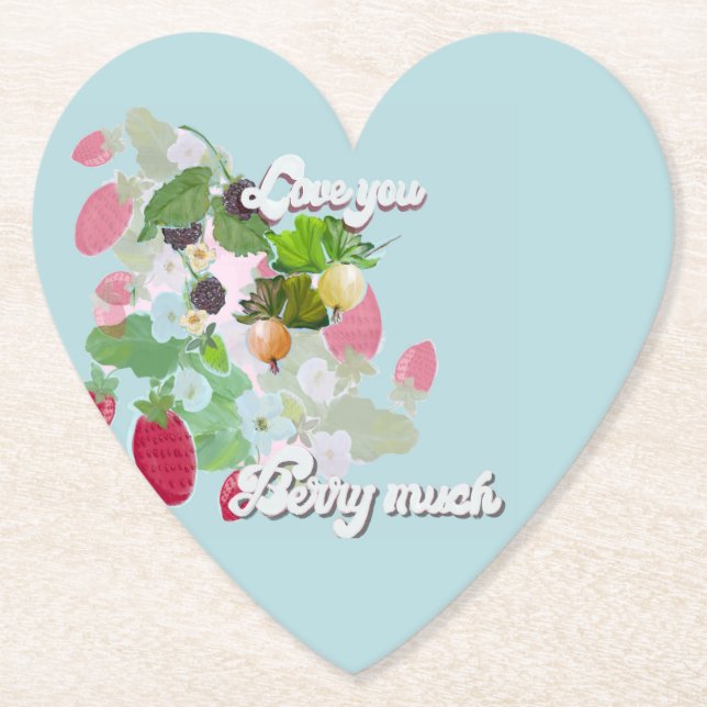 Love You Berry Much Pappersunderlägg Hjärtan Underlägg Papper (Framsida)