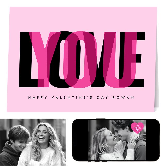 Love You Custom 2 Photo Happy Valentine's Day Pink Kort (Skapare uppladdad)