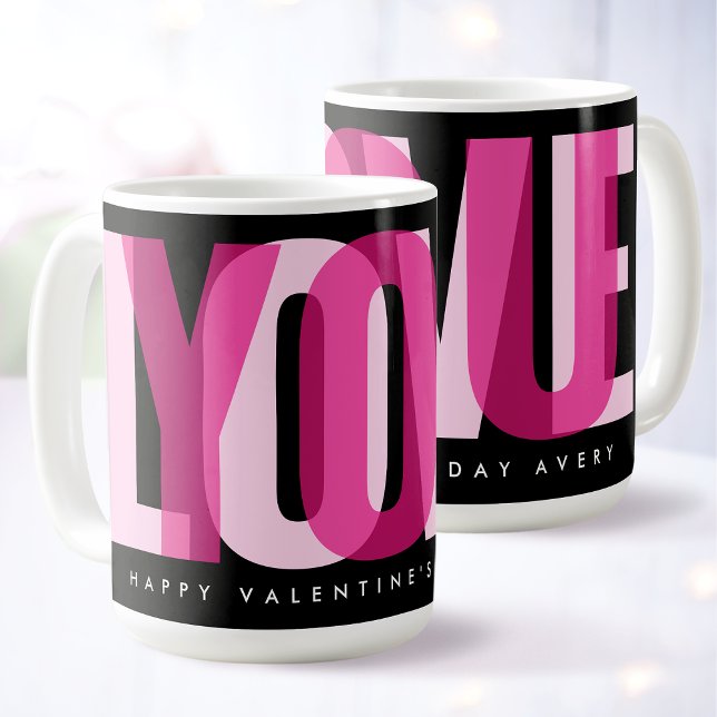 Love You Custom Happy Valentine's Day Pink Black Kaffemugg (Skapare uppladdad)