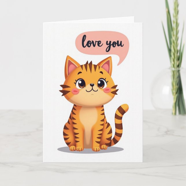 Love You Cute Kitty Card Kort (Framsida)