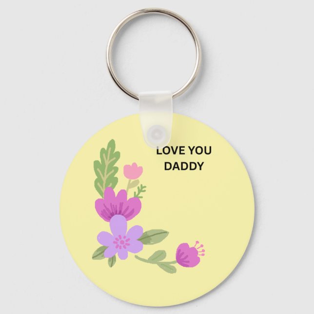 Love You Daddy - Söt akvarellblomma  Nyckelring (Framsida)
