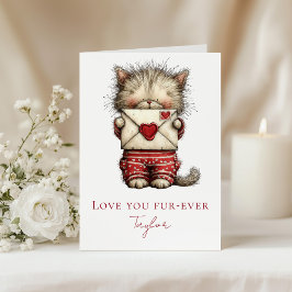 Love You Fur-Ever Cute Kitten Valentine Folded Helgkort