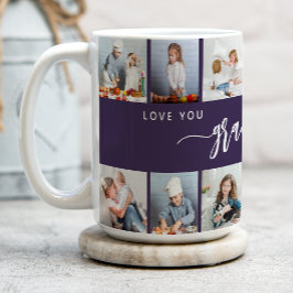 Love You Grandma 12 Photo Collage Purple Kaffemugg