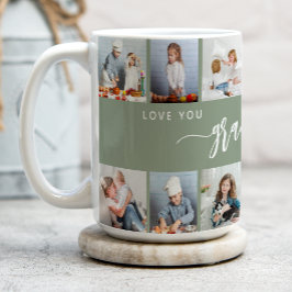 Love You Grandma 12 Photo Collage Sage Green Kaffemugg