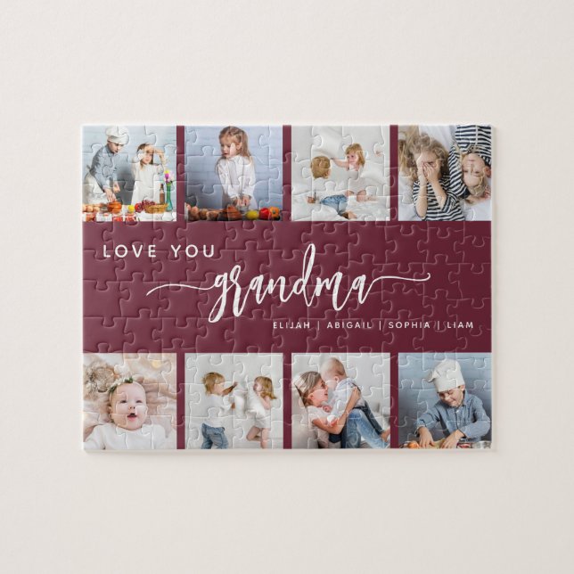Love You Grandma 8 Photo Collage Burgundy Pussel (Horisontell)