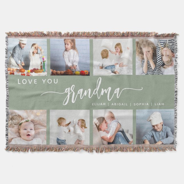 Love You Grandma 8 Photo Collage Sage Green Filt (Framsidan)
