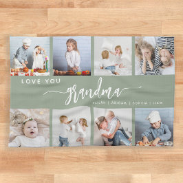 Love You Grandma 8 Photo Collage Sage Green Kökshandduk