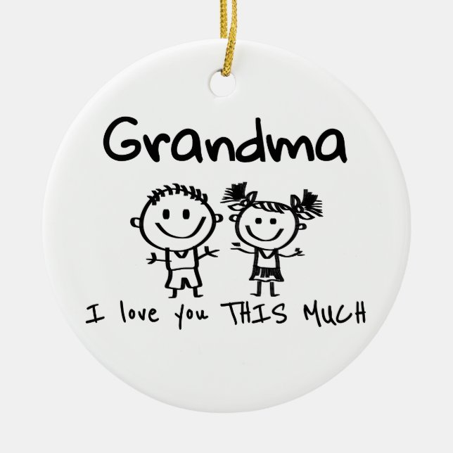 Love You Grandma Kids Art Personalized Gift Julgransprydnad Keramik (Framsidan)