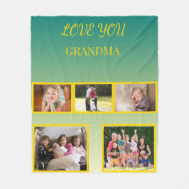 Love You Grandma Photo Collage and Gold Script Fleecefilt