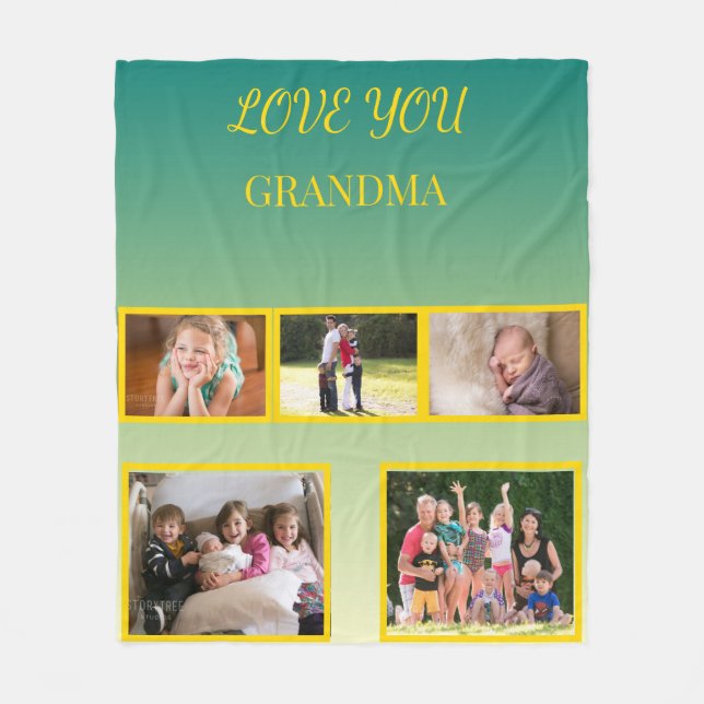 Love You Grandma Photo Collage and Gold Script Fleecefilt (Framsidan)