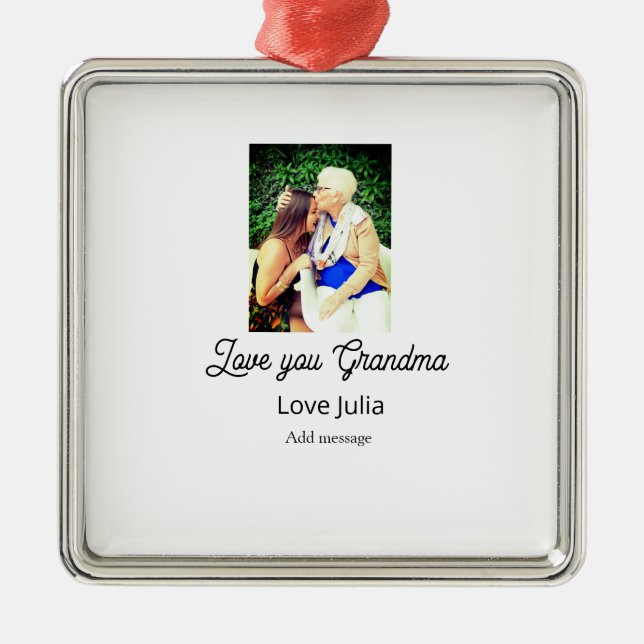 Love you Grandma photo name love message grandkids Julgransprydnad Metall (Framsidan)