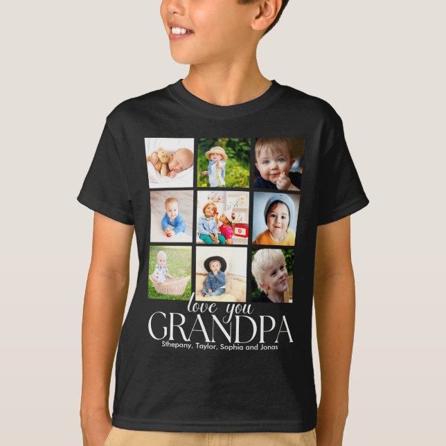 Love You Grandpa Beautiful Collage 9 Photos  T Shirt (Framsida)