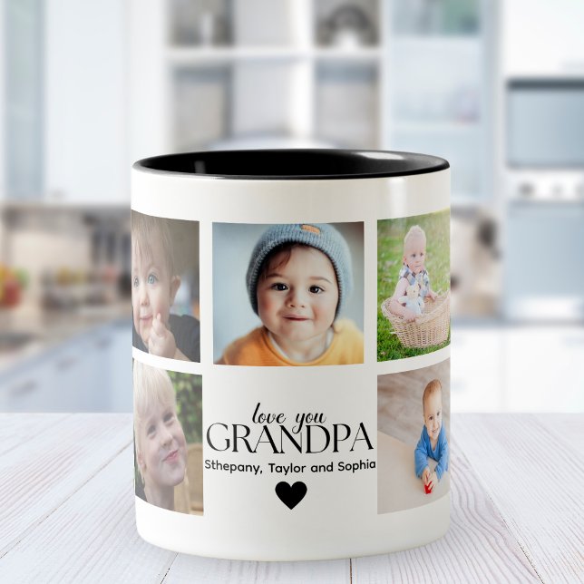 Love You Grandpa Cute Collage 9 Photos Två-Tonad Mugg (Skapare uppladdad)
