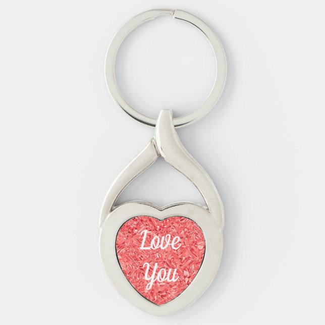 Love You Heart Gemstone Custom Twisted Heart Silverfärgad Nyckelring (Framsidan)