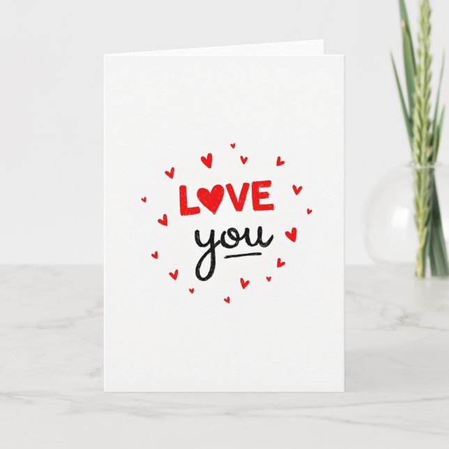 Love You Heart Simple Card Kort (Framsida)