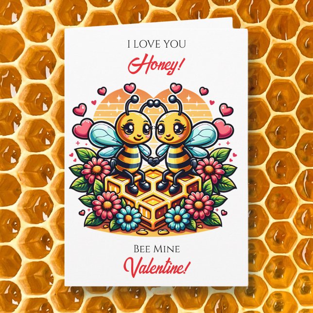 Love You Honey | Bee Themed Valentine's Day Kort (Skapare uppladdad)