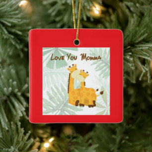 Love You Mamma Giraff Mamma & Unge Julgransprydnad Keramik