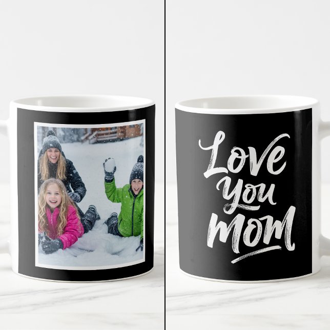 Love You Mom 1 Photo Keepsake Brush Script black Kaffemugg (Skapare uppladdad)