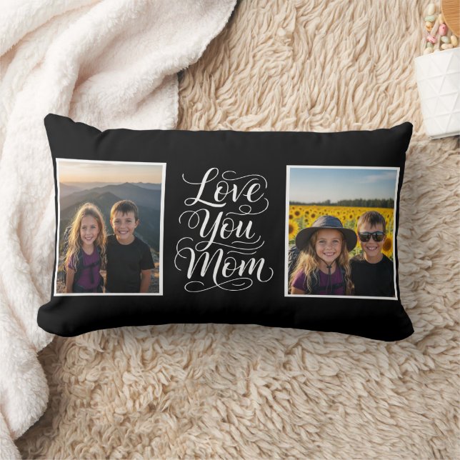 Love You Mom 2 Photo Modern Keepsake black white Lumbarkudde (Filt)