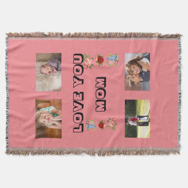 Love You Mom Blommig Foto Quartett Design Filt (Framsidan)